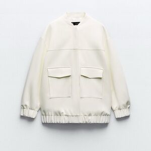 Zara Long Cream Bomber Jacket XS